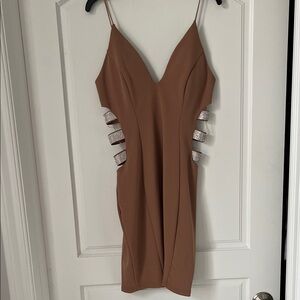 Windsor Brown Backless Dress with Silver Details